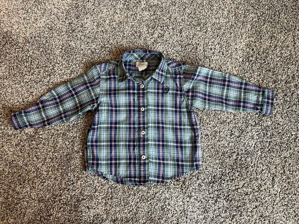 Chaps Baby Boy Size 9 Months Plaid Long Sleeve Button Up Shirt